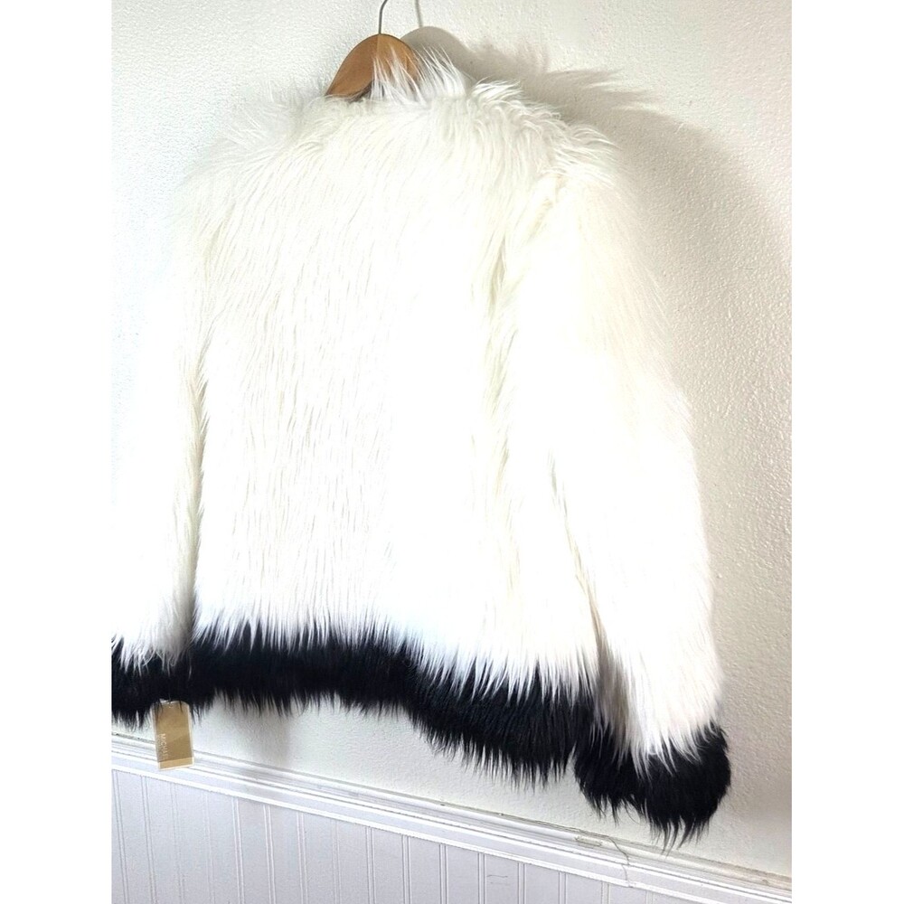 NWT Michael Michael Kors Faux Fur Jacket Womens Small White Black Colorblock - Picture 5 of 11